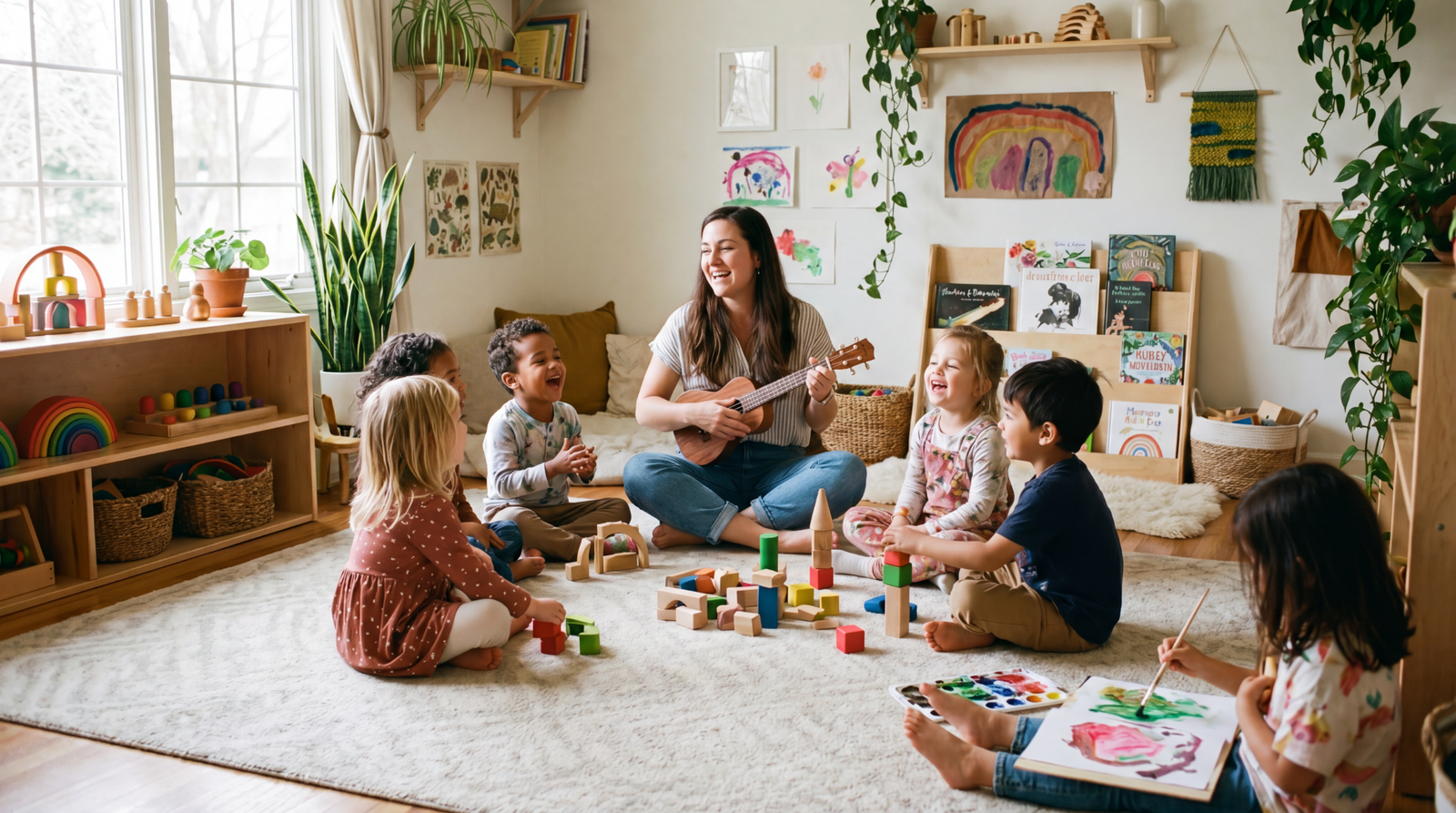 Professora dando aula para crianças